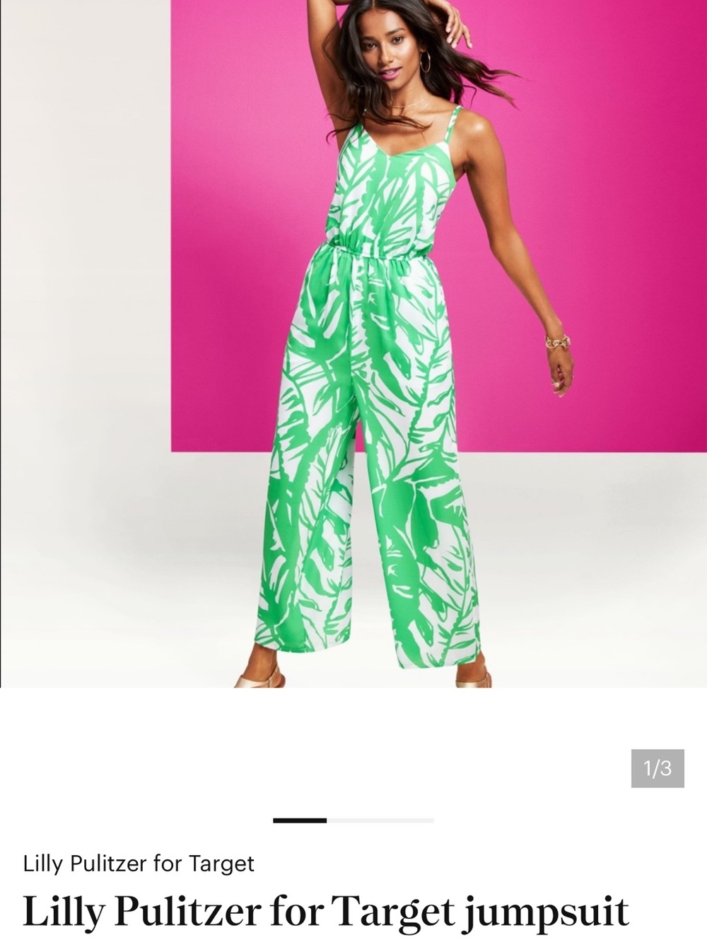 Lilly Pulitzer for Target Green & White Leaf-Print Wide-Leg Jumpsuit